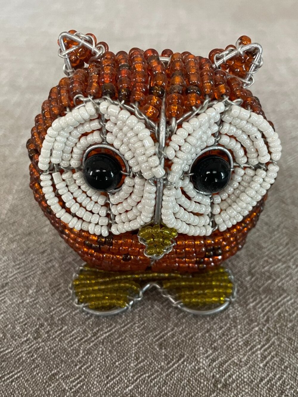 Beaded Owl Mini figure Orange White 3" x 3.5"!